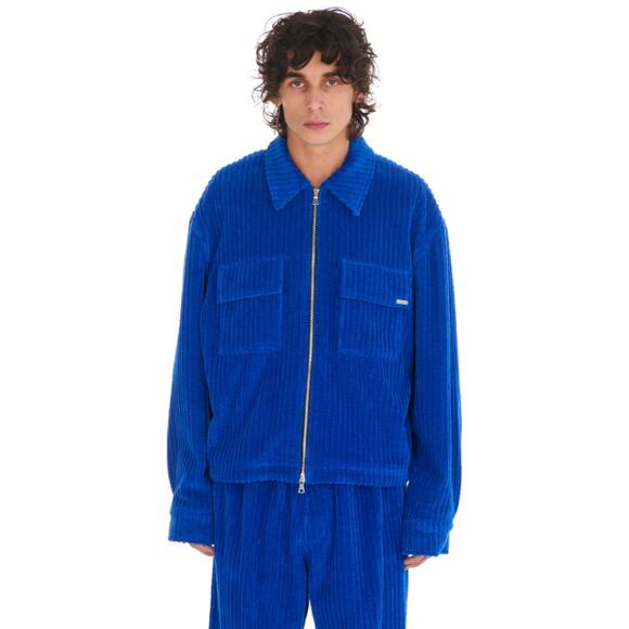 Nahmias Men's Blue Corduroy Full Zip Boxy Jacket Size XXXL Long Sleeve Collared - Picture 1 of 15